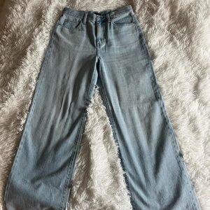 Uniqlo high waisted wide straight jeans light wash